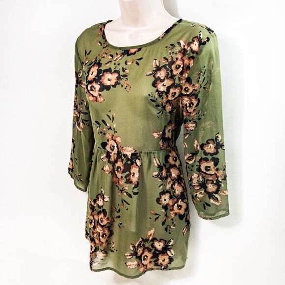 O’Neill Green Floral Sheer Top Sz M - Picture 2 of 11